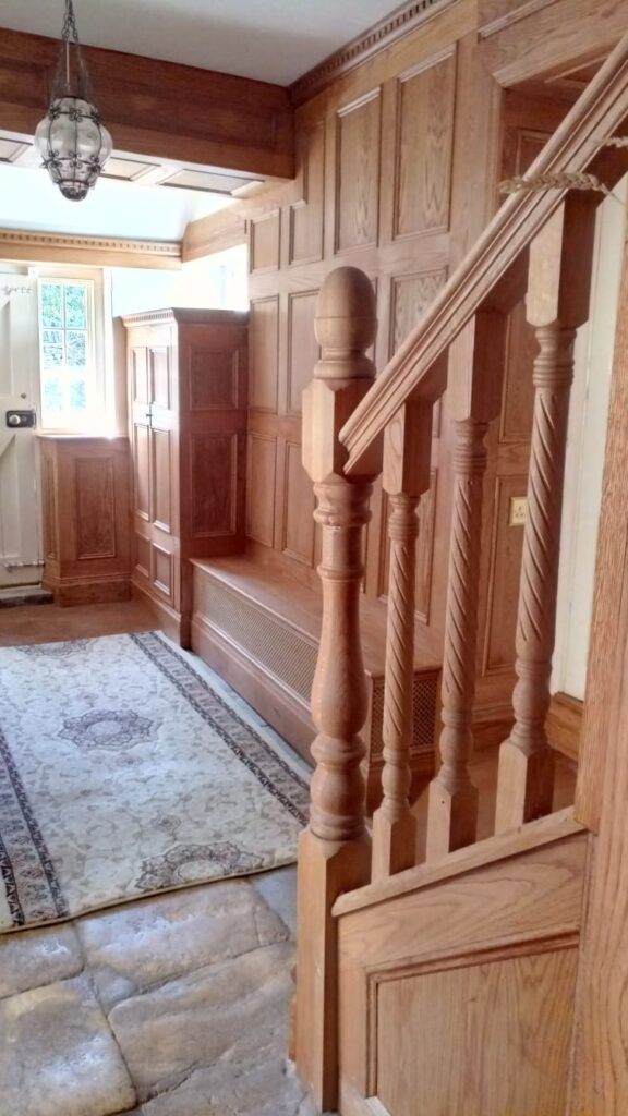 American-White-Oak-Panelling-With-Oak-Staircase-Spindles