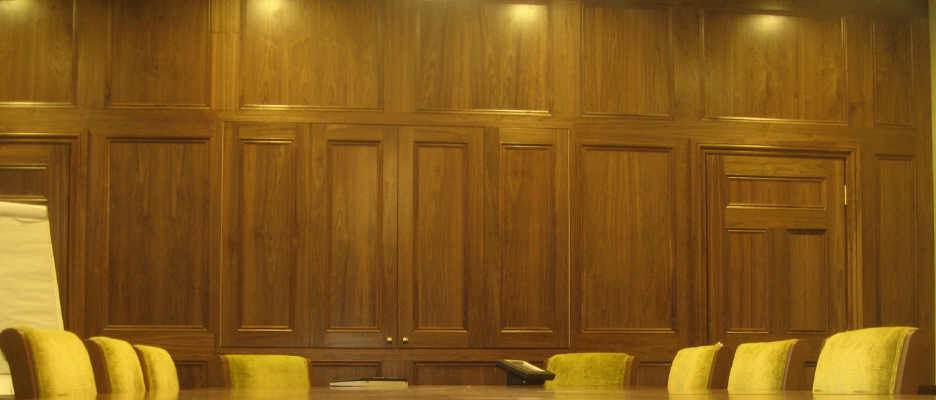 London University Walnut panelling for Board Room With Hidden TV